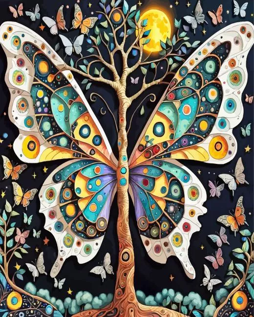 butterfly tree ree Diamond By Numbers Butterfly Tree Diamond Painting