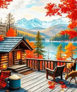 Cabin In Fall Diamond Painting