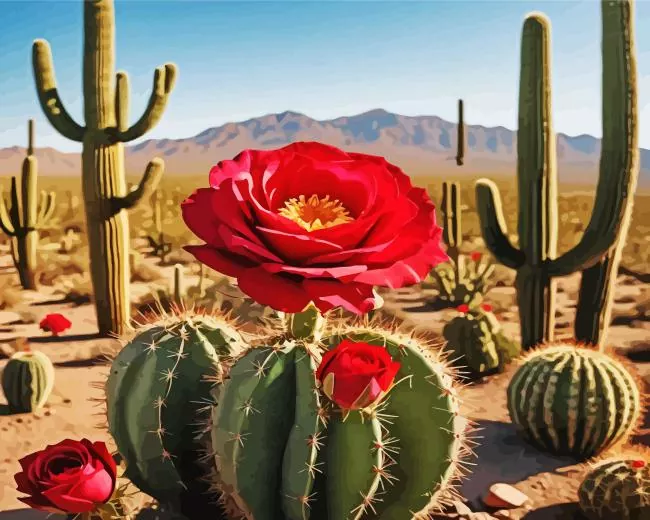 cactus and roses Diamond By Numbers Cactus And Roses Diamond Painting