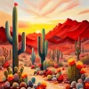 Cactus Desert At Sunrise Diamond Painting