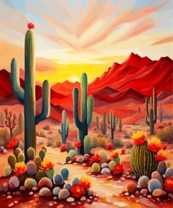 Cactus Desert At Sunrise Diamond Painting