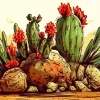 Cactus Red Flowers Diamond Painting