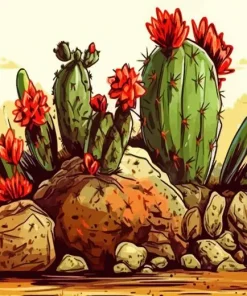 Cactus Red Flowers Diamond Painting