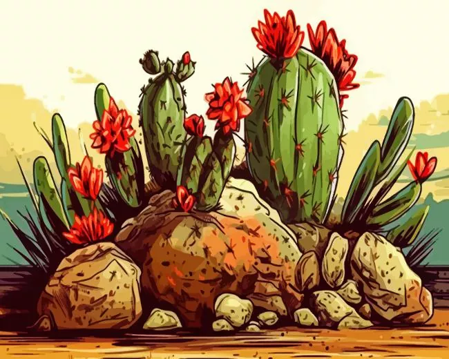 cactus red flowers Diamond By Numbers Cactus Red Flowers Diamond Painting