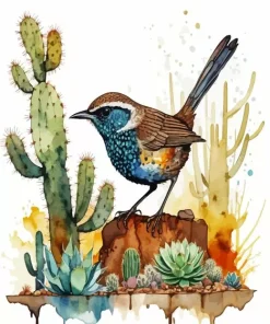 Cactus Wren Art Diamond Painting