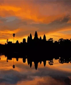 Cambodia Sunset Silhouette Diamond Painting