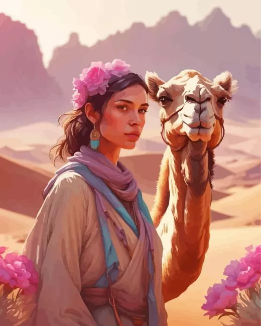 camel and girl painting by numbers Camel And Girl Diamond Painting