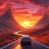 Car Driving Into Sunset Diamond Painting