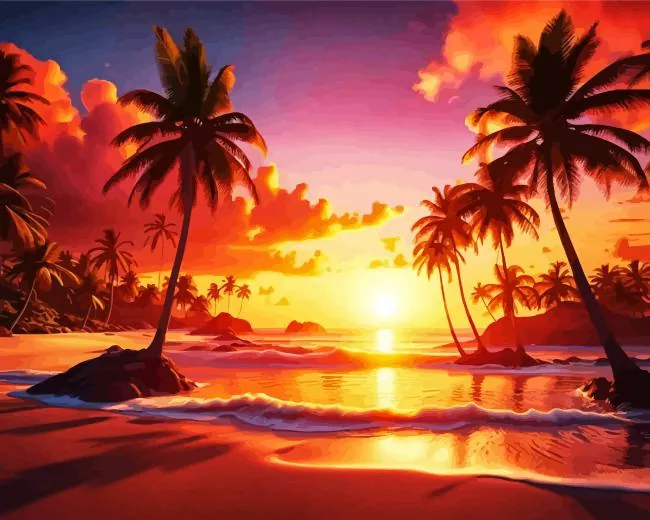 caribbean beach at sunset Diamond Paintings Caribbean Beach At Sunset Diamond Painting