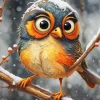 Cartoon Bird In Snow Diamond Painting