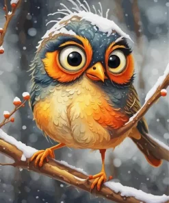Cartoon Bird In Snow Diamond Painting