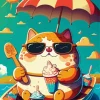 Cartoon Cat Eating Ice Cream Diamond Painting