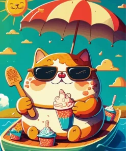Cartoon Cat Eating Ice Cream Diamond Painting