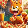 Cartoon Cat Eating Pizza Diamond Painting
