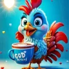 Cartoon Chicken Drinking Coffee Diamond Painting