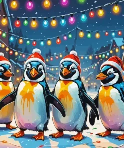 Cartoon Christmas Penguins Diamond Painting