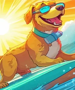Cartoon Dog Surfing Diamond Painting