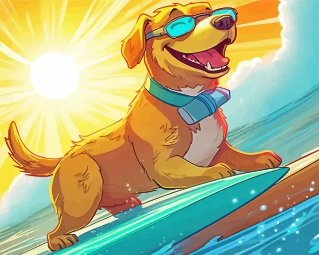 cartoon dog surfing Diamond Paintings Cartoon Dog Surfing Diamond Painting