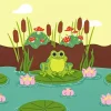Cartoon Frog On A Lily Pad Diamond Painting