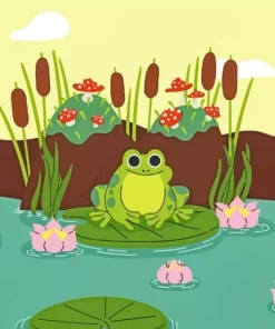 Cartoon Frog On A Lily Pad Diamond Painting