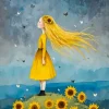 Cartoon Girl With Sunflowers Diamond Painting