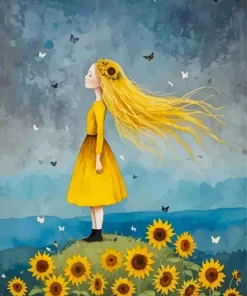 Cartoon Girl With Sunflowers Diamond Painting