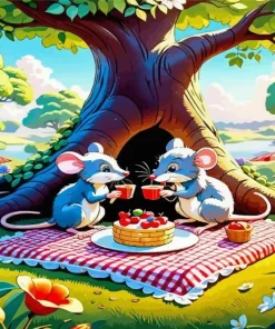 Cartoon Mice Picnic Diamond Painting