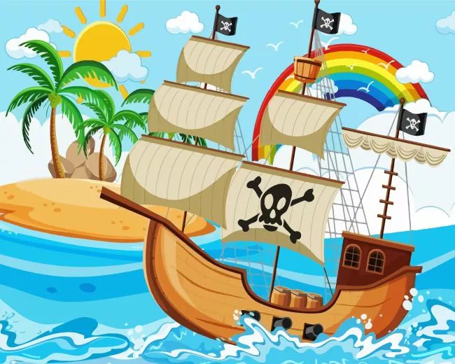 cartoon pirate ship Diamond By Numbers Cartoon Pirate Ship Diamond Painting