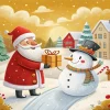 Cartoon Santa With Snowman Diamond Painting