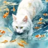 Cat And Koi Fish Diamond Painting
