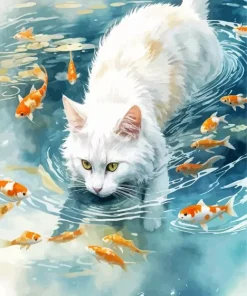 Cat And Koi Fish Diamond Painting