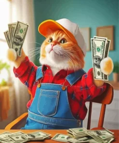 Cat And Money Diamond Painting