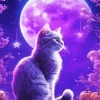 Cat And Purple Moon Diamond Painting