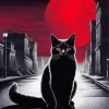 Cat And Red Moon Diamond Painting