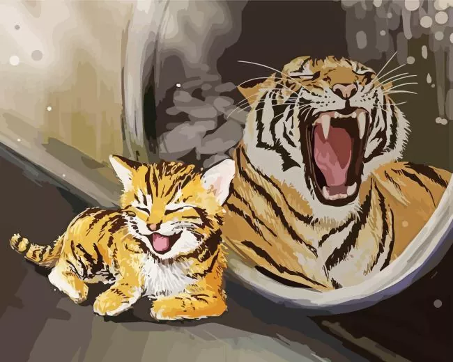 cat and tiger mirror Diamond By Numbers Cat And Tiger Mirror Diamond Painting