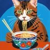 Cat Eating Noodles Diamond Painting