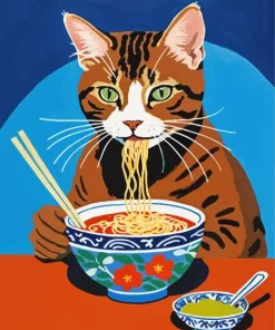 Cat Eating Noodles Diamond Painting