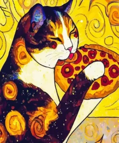 Cat Eating Pizza Art Diamond Painting