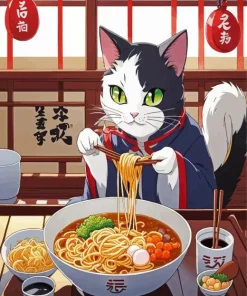 Cat Eating Ramen Diamond Painting