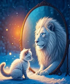 Cat Lion Mirror Reflection Diamond Painting