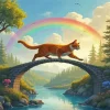 Cat Over The Rainbow Bridge Diamond Painting