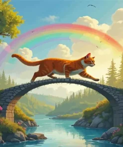 Cat Over The Rainbow Bridge Diamond Painting