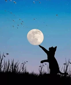 Cat Reaching For The Moon Diamond Painting