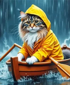 Cat Rowing A Boat Diamond Painting