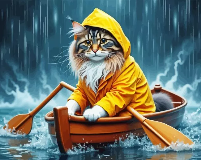 cat rowing a boat Diamond With Numbers Cat Rowing A Boat Diamond Painting