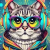 Cat Wearing Headphones Diamond Painting
