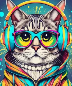 Cat Wearing Headphones Diamond Painting