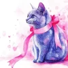 Cat With Pink Ribbon Diamond Painting