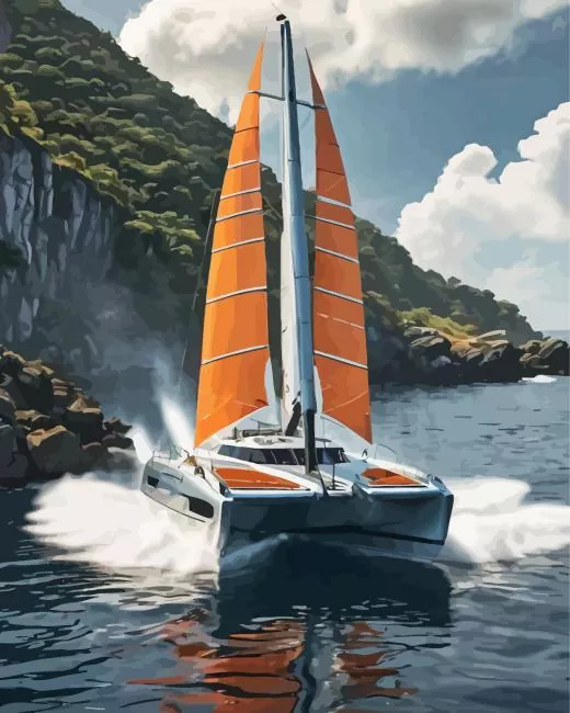 catamaran sailboat Diamond With Numbers Catamaran Sailboat Diamond Painting