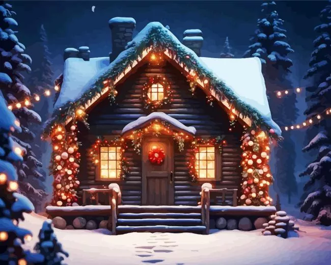 christmas cabin in the woods Diamond Paintings Christmas Cabin In The Woods Diamond Painting